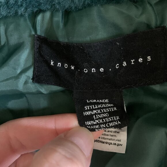 Know One Cares Forest Green Faux Fur Zip Jacket L Cozy Soft Y2K Winter - Picture 3 of 3